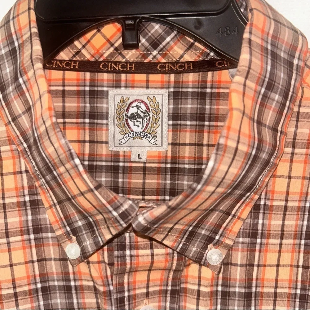 Cinch Men's Orange Plaid Shirt Long Sleeve Cowboy Button Up Large
